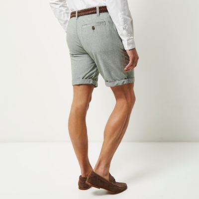 Green belted Oxford shorts